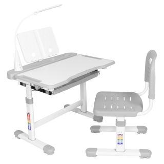 Комплект Anatomica Vitera парта + стул + выдвижной ящик + подставка + светильник белый/серый